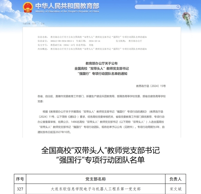mg4355电子与机器人工程系第一党支部入选全国高校“双带头人”教师党支部书记“强国行”专项行动团队